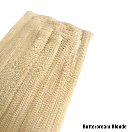 Unsichtbare Clip-In-Haarverlängerungen in Buttercremeblond, unbehandeltes Echthaar