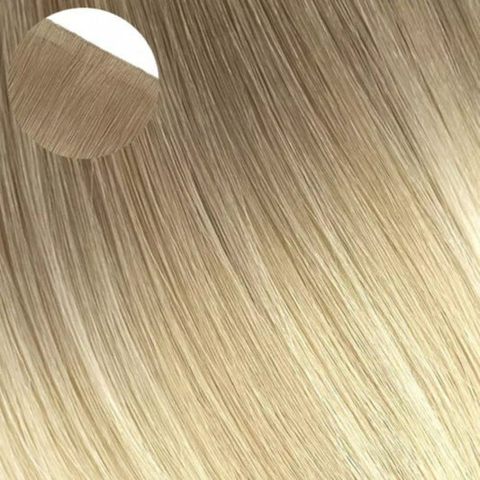 Champagnerblondes Balayage Vando-Haarteil aus Menschenhaar, eingespritzt, handgebunden, unsichtbare Vollseide, unbehandeltes Menschenhaar