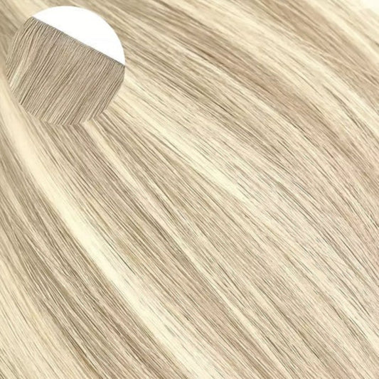 Aschblonde Balayage Unsichtbare Tape-In-Haarverlängerungen, unbehandeltes Menschenhaar, 20 Stück