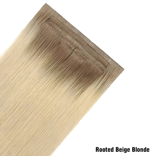 Rooted Beige Blonde Invisible Clip In Hair Extensions, Virgin Human Hair