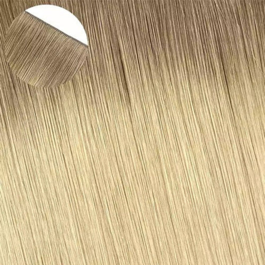 Rooted Buttercream Blonde Unsichtbare Tape-In-Haarverlängerungen, unbehandeltes menschliches Haar, 20 Stück