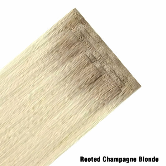 Rooted Champagne Blonde Invisible Clip In Hair Extensions, Virgin Human Hair