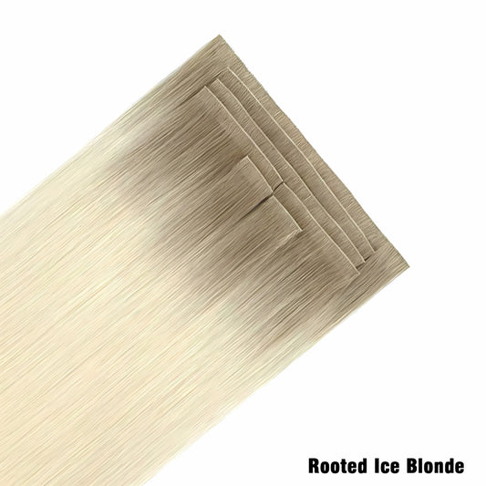 Rooted Ice Blonde Invisible Clip In Hair Extensions, Virgin Human Hair