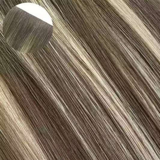 Schildpatt-Balayage-Haarverlängerungen mit unsichtbarem Tape, unbehandeltes Menschenhaar, 20 Stück