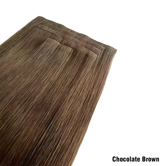 Chocolate Brown Invisible Clip In Hair Extensions, Virgin Human Hair