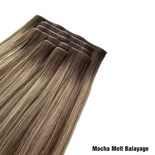 Mocha Melt Balayage Unsichtbare Clip-In-Haarverlängerungen, unbehandeltes menschliches Haar