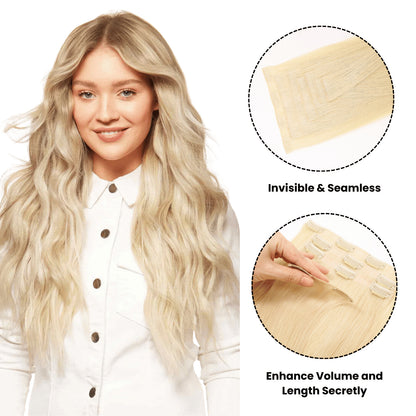 Rooted Ice Blonde Invisible Clip In Hair Extensions, Virgin Human Hair