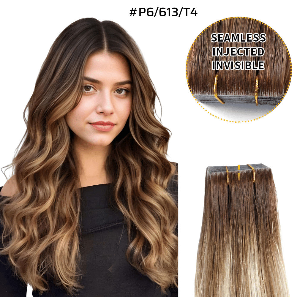 Braun bis Blond Balayage (#P6/613/T4) Unsichtbare Tape-In-Haarverlängerungen, 20 Stück